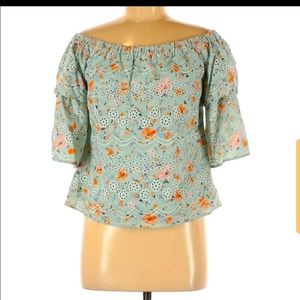 Anthropologie Laia Ashtabula Off the Shoulder Blouse Floral Eyelet Blue size Sp